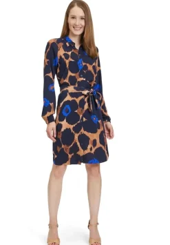 Betty Barclay Hemdblusenkleid Allover- Print Bindegürtel blau S23 14242212