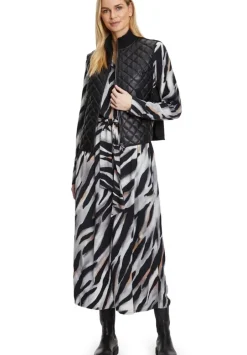 Betty Barclay Hemdblusenkleid Midi- Länge Knopfleiste Bindegürtel Allover- Print schwarz S22 12341529