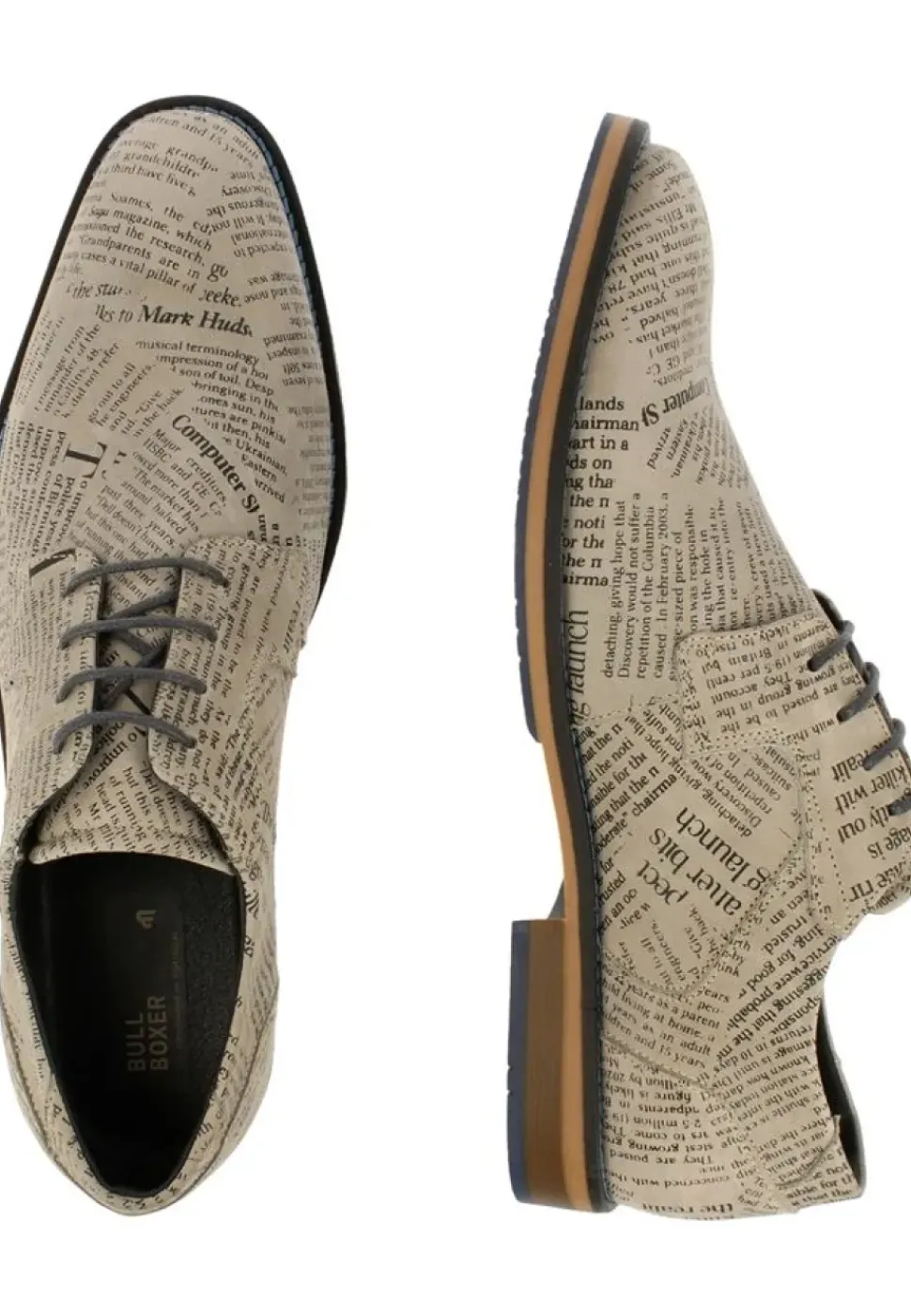 Bullboxer Herren Schnürer Zeitungsdruck elegant beige S13 663K21008A