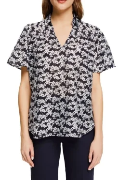 EDC geblümte Bluse mit Leinen 032CC1F302