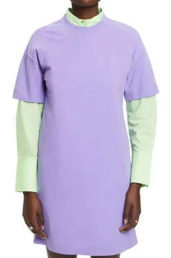 EDC Kleid aus Jersey lila, grün, schwarz S23 033CC1E301