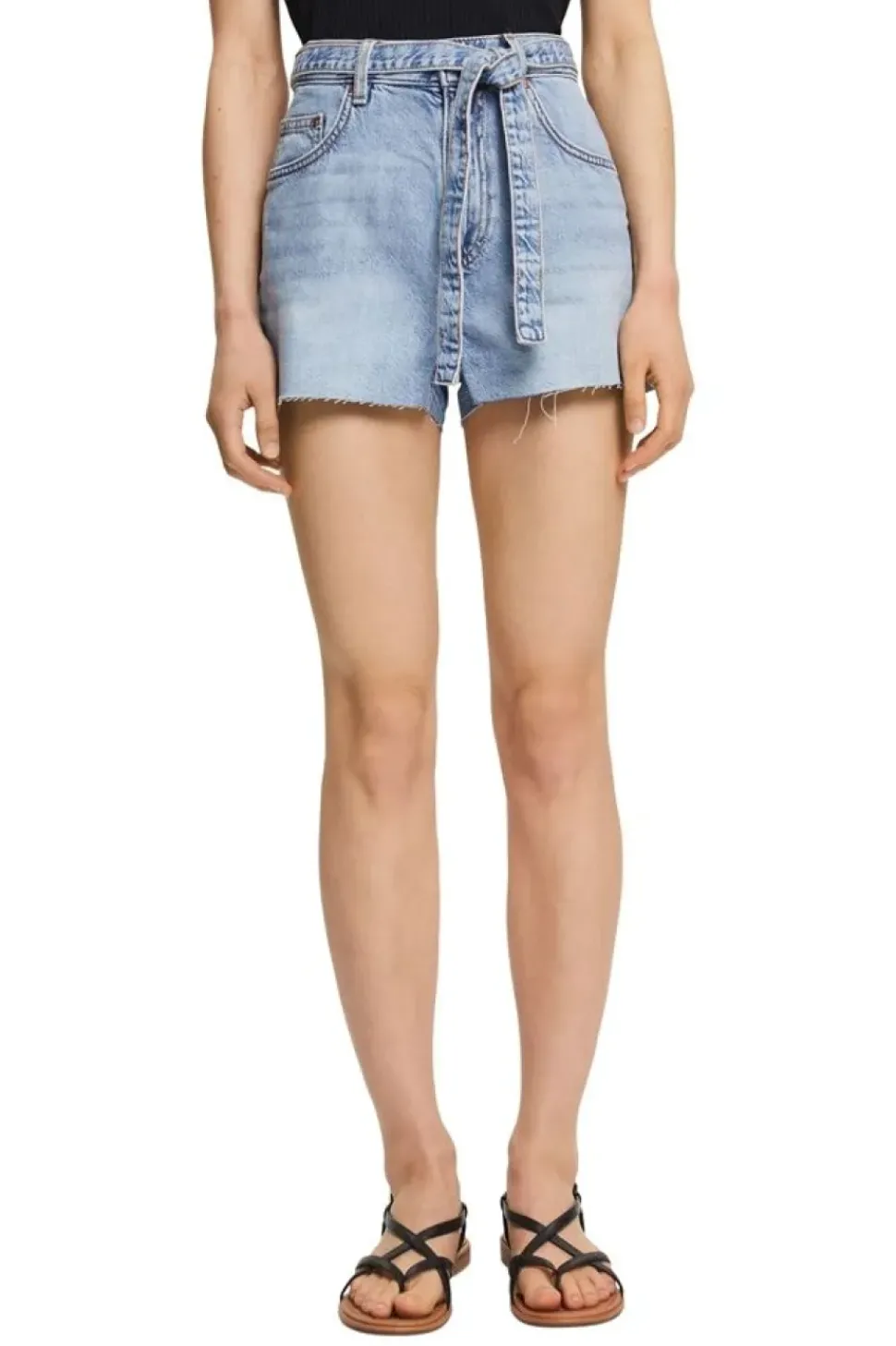 EDC Shorts kurze Hose Bindegürtel blau S22 042CC1C302