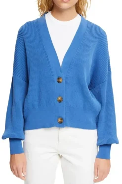 EDC Strick- Cardigan Knopfleiste V- Ausschnitt Boxy-Schnitt blau, lila S12  992CC1I317