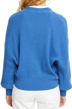 EDC Strick- Cardigan Knopfleiste V- Ausschnitt Boxy-Schnitt blau, lila S12  992CC1I317