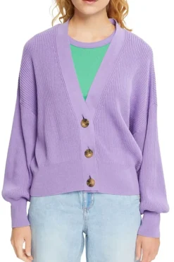 EDC Strick- Cardigan Knopfleiste V- Ausschnitt Boxy-Schnitt blau, lila S12  992CC1I317