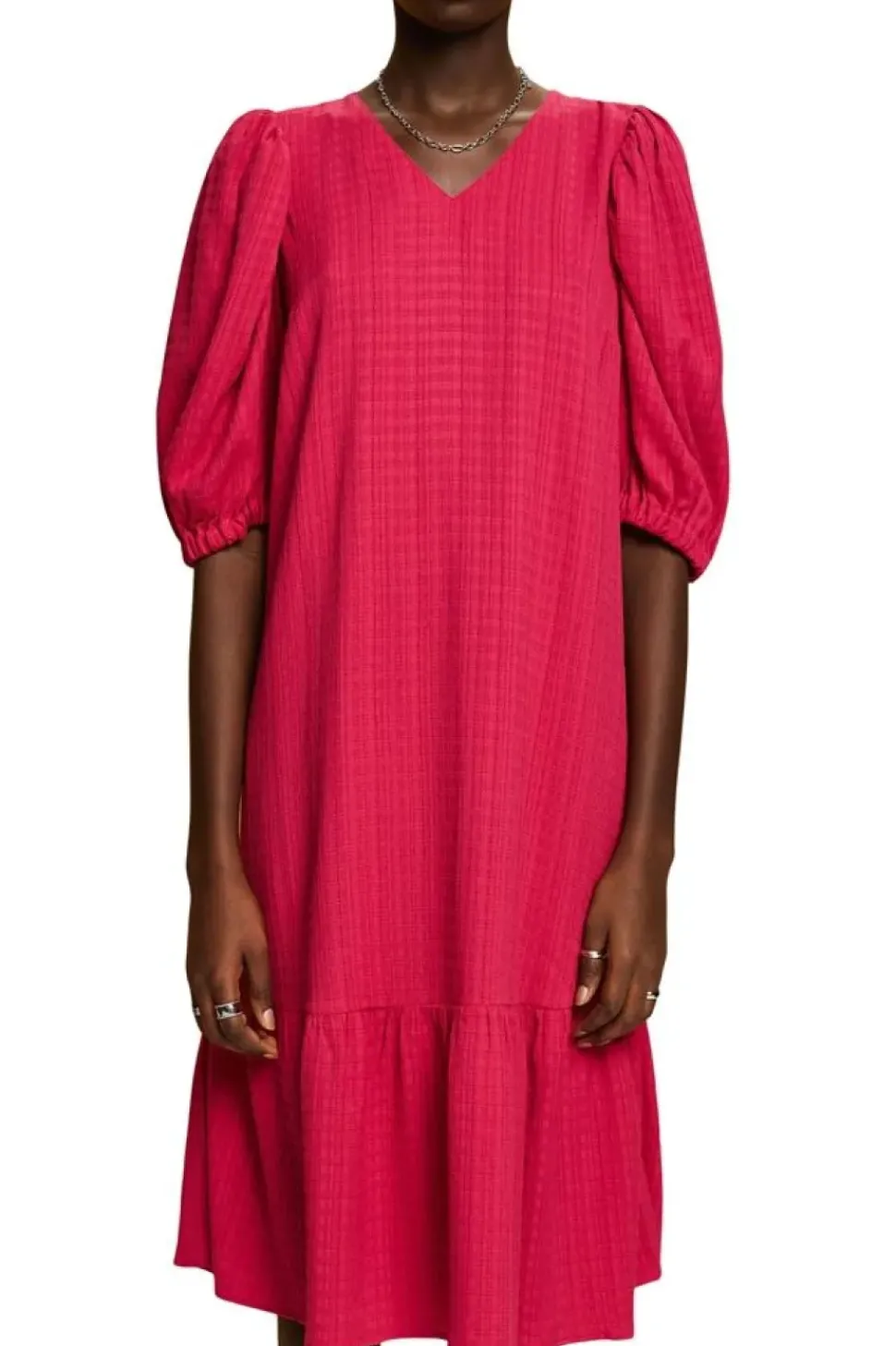 EDC strukturiertes Midikleid V-Ausschnitt pink, schwarz S23 033CC1E314