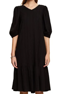 EDC strukturiertes Midikleid V-Ausschnitt pink, schwarz S23 033CC1E314