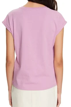 EDC T- Shirt Frontprint rundhals- Ausschnitt weiß, lila S12 052CC1K328