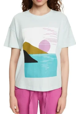 EDC T- Shirt Print Baumwolle weiß blau orange S22 062CC1K314