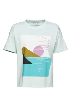 EDC T- Shirt Print Baumwolle weiß blau orange S22 062CC1K314