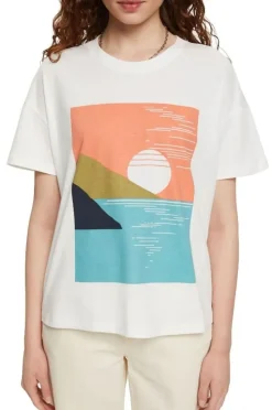 EDC T- Shirt Print Baumwolle weiß blau orange S22 062CC1K314