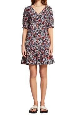 Esprit Bedrucktes Minikleid aus Jersey, 100 % Baumwolle blau S23 043EE1E319