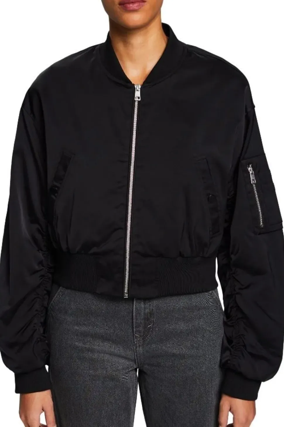 ESPRIT Bomberjacke Satin Cropped- Länge schwarz S14 014EE1G343