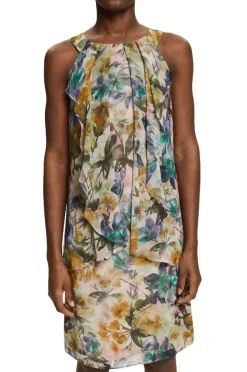 ESPRIT COLLECTION Chiffonkleid florales Muster Knielang weiß S12 032EO1E348
