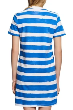 Esprit gestreiftes T-Shirt-Kleid 100% Baumwolle blau S23 053EE1E320