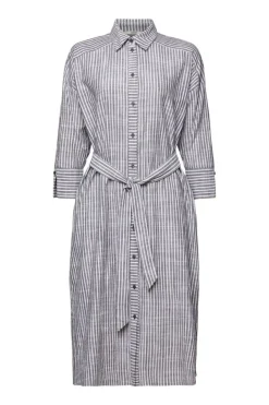 Esprit Hemdblusenkleid mit Gürtel, 100 % Baumwolle grau S23 063EE1E319