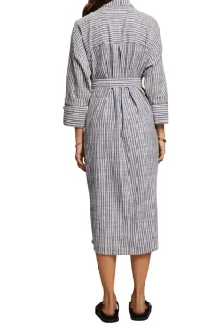 Esprit Hemdblusenkleid mit Gürtel, 100 % Baumwolle grau S23 063EE1E319