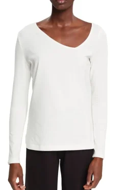 Esprit Longsleeve mit asymmetrischem Ausschnitt weiß, rot, schwarz S23 122EE1K314