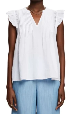 Esprit Ärmellose Bluse aus Swiss Dot, 100 % Baumwolle weiß S23 043EE1F306