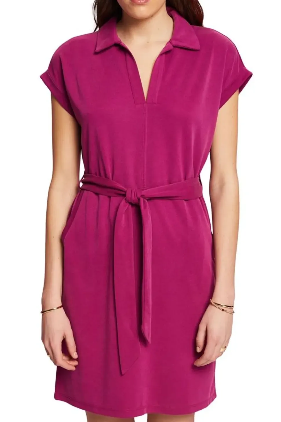 Esprit Strickkleid mit Bindegürtel, TENCEL™ pink S23 043EE1E334
