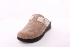 Fuß Bequem Damen Hausschuh Pantolette Wechselfußbett Zierschnalle beige S23 5025/01