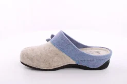Fuß Bequem Damen Hausschuh Pantolette Blumen-Detail grün, grau S23 203/01