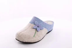 Fuß Bequem Damen Hausschuh Pantolette Blumen-Detail grün, grau S23 203/01