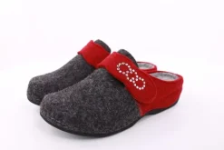Fuß Bequem Damen Hausschuh Pantolette Klettverschluss grau S23 207-2/01