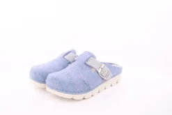 Fuß Bequem Damen Hausschuh Pantolette Zierschnalle rosa, blau S23 1100/01