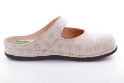 Fuß Bequem Damen Pantolette Clog Leder Gelkissen gemustert beige S14 1038
