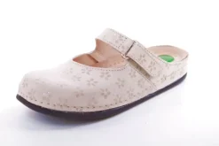 Fuß Bequem Damen Pantolette Clog Leder Gelkissen gemustert beige S14 1038