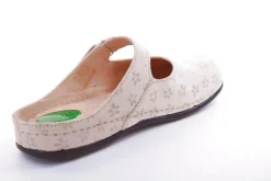 Fuß Bequem Damen Pantolette Clog Leder Gelkissen gemustert beige S14 1038