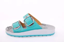 Fußbequem Damen Pantolette Leder weiß, blau S13 D1112