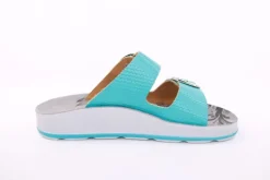 Fußbequem Damen Pantolette Leder weiß, blau S13 D1112
