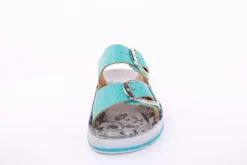 Fußbequem Damen Pantolette Leder weiß, blau S13 D1112