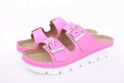 Fußbequem Damen Pantolette Leder gelb, pink S13 9002