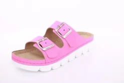 Fußbequem Damen Pantolette Leder gelb, pink S13 9002