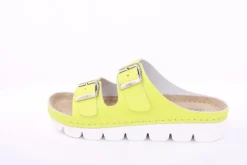 Fußbequem Damen Pantolette Leder gelb, pink S13 9002