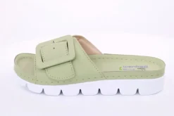 Fuß Bequem Damen Pantolette Leder  Zierschnalle grau grün S14 9008