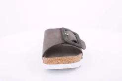 Fuß Bequem Damen Pantolette Leder  Zierschnalle grau grün S14 9008