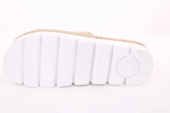 Fuß Bequem Damen Pantolette Leder Kork- Fußbett grau beige S14 9000