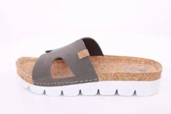 Fuß Bequem Damen Pantolette Leder Kork- Fußbett grau beige S14 9000