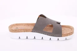 Fuß Bequem Damen Pantolette Leder Kork- Fußbett grau beige S14 9000