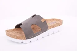 Fuß Bequem Damen Pantolette Leder Kork- Fußbett grau beige S14 9000
