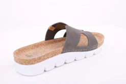 Fuß Bequem Damen Pantolette Leder Kork- Fußbett grau beige S14 9000