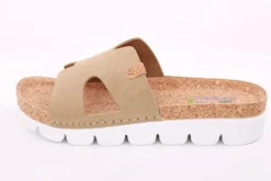 Fuß Bequem Damen Pantolette Leder Kork- Fußbett grau beige S14 9000