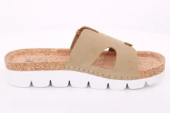 Fuß Bequem Damen Pantolette Leder Kork- Fußbett grau beige S14 9000