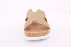 Fuß Bequem Damen Pantolette Leder Kork- Fußbett grau beige S14 9000
