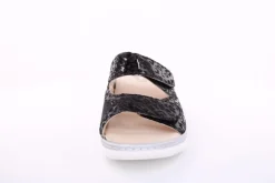 Fußbequem Damen Pantolette Wechselfußbett Stretch- Einsatz metallisch glänzend braun, schwarz S13 5012
