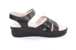 Fußbequem Damen Sandale Leder Wechselfußbett Klettverschluss schwarz S13 10301